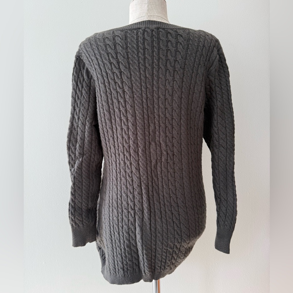 Evolution by Cyrus Aneesa Cable Knit Asymmetric Hem Sweater Olive Green Sz M - Picture 5 of 11